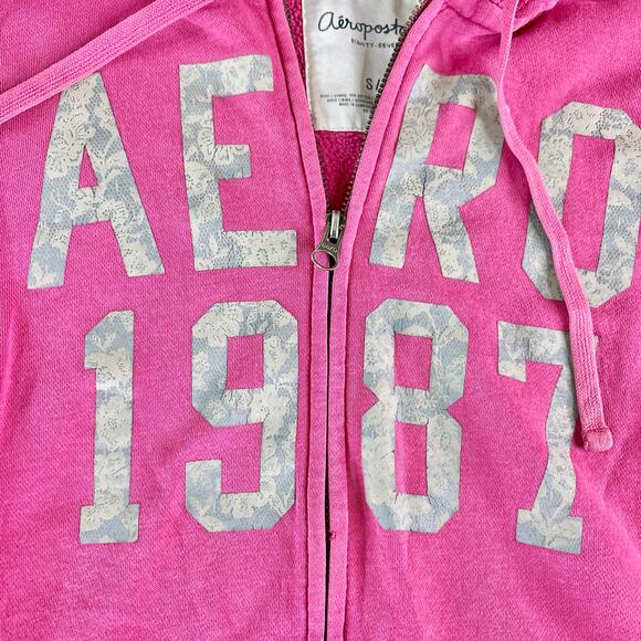Aeropostale Y2K Pink Zip Up Jacket Hoodie Small - Picture 2 of 7